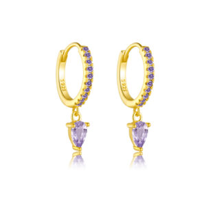 925 Silver Gold Multi-Color CZ Paved Teardrop Drop Huggie Hoop Earrings(Multiple Colors Available) -MME0120