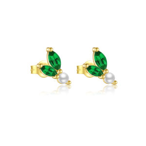 925 Silver Gold Marquise Green Pearl Earstuds-MME1023