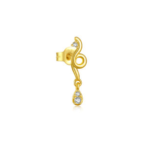 925 Silver Gold Curved Teardrop CZ Single Ear Drop-MME1020