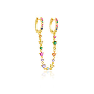 925 Silver Gold-Plated Multi-Color CZ Chain Double Huggie Earring (Single) -MME086