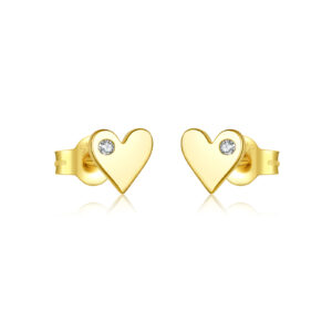 925 Silver Gold Gold-Tone Bezel-Set Heart Round CZ Studs -MME1013