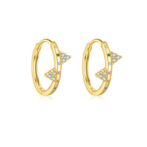 925 Silver Gold Tri-Color CZ Triangle Huggie Earrings-MME1003
