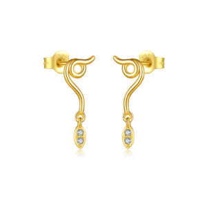 925 Silver Gold Curved CZ Dangle Earrings-MME1000