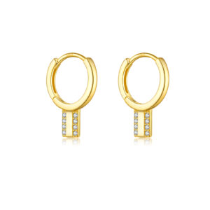 925 Silver Gold Side-Set CZ Huggie Earrings-MME998