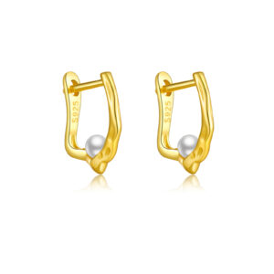 925 Silver Gold Pearl Twist Huggie Earrings-MME995