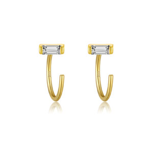 925 Silver Gold Rectangular-Crystal Hook Huggie Earrings-MME673