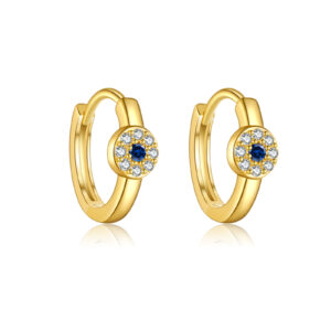 925 Silver Gold Blue-White CZ Hoop Earrings-MME977