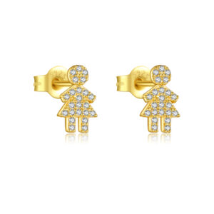 925 Silver Gold Little Girl Stud Earrings-MME976