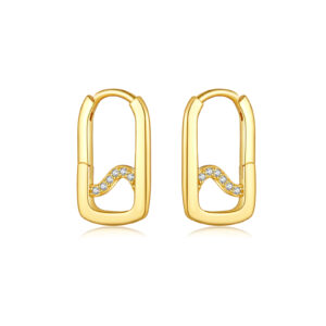 925 Silver Gold-Plated U-Shaped Huggie Earrings with Wave CZ Accent-MME1126