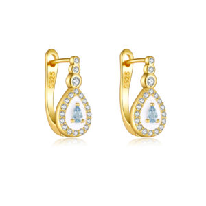 925 Silver Gold Water Drop Blue Zircon Resin Hoop Earrings-MME968