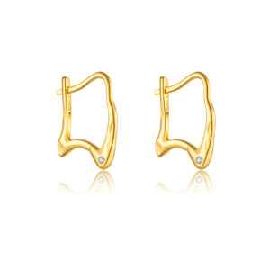 925 Silver Gold Geometric Pave-Set Huggie Earrings-MME967