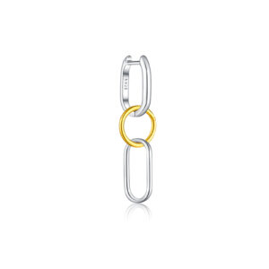 925 Silver Two-Tone Gold-Plated Paperclip Link Drop Earrings-MME1125