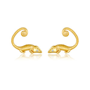925 Silver Gold-Plated Lizard Stud Earrings-MME955