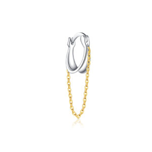 925 Silver Two-Tone Gold-Plated Chain Drop Huggie Earrings-MME1124