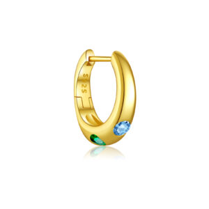 925 Silver Gold-Plated Dual-Color Stone Hoop Earrings-MME947