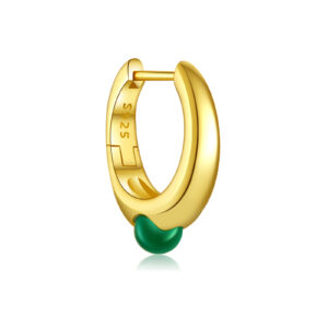 925 Silver Gold-Plated Irregular Green Stone Hoop Earrings-MME946