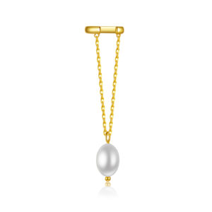 925 Silver Gold-Plated Pearl Chain Line Drop Charm Earrings-MME945