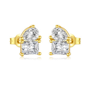 925 Silver Gold Square & Teardrop CZ Studs-MME931