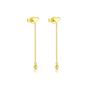 925 Silver Gold Heart Chain Drop Earrings-MME1121