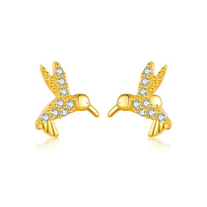 925 Silver Gold Flying Bird CZ Stud Earrings-MME925