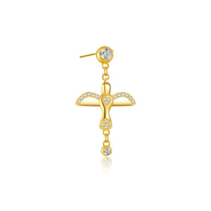 925 Silver Gold Flying Bird CZ Chain Line Drop Charm Earrings-MME924