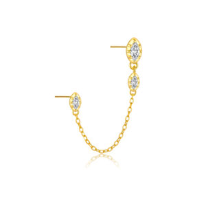 925 Silver Gold Marquise Stone Single Chain Line Drop Charm Earring-MME922