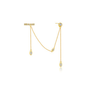 925 Silver Gold-Plated CZ Ear Cuff with Chain & Marquise Drops-MME919