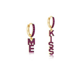 925 Silver Gold Letter Charm Huggie Earring-MME412