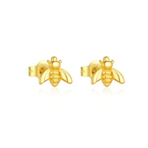 925 Silver Gold Bee Earrings-MME902