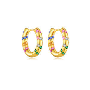 925 Silver Gold White/Multi-Color CZ Huggie Earrings-MME324