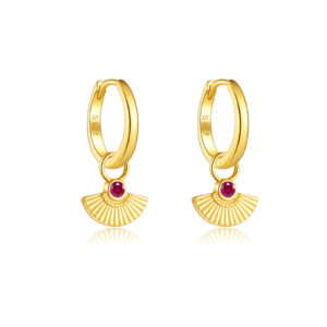 925 Silver Gold Fan-Shaped Multi-Color CZ Dangle Huggie Earrings-MME288