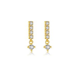 925 Silver Gold Row-Set Multi-Color CZ Bar Stud Earrings-MME281