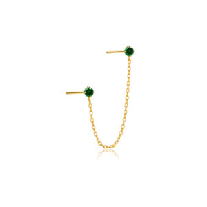 925 Silver Gold Chain Double-Pin Multi-Color CZ Stud Earrings-MME280