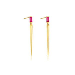 925 Silver Gold CZ Accented Spike Threader Earrings-MME263