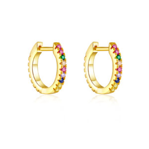 925 Silver Gold-Plated Scalloped Edge CZ Huggie Earrings (Multi-Color) -MME143