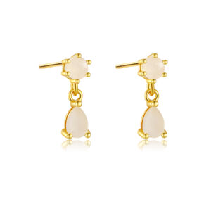 925 Silver Gold-Plated Round & Teardrop CZ Drop Stud Earrings (Multi-Color) - MME140