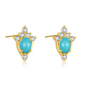 925 Silver Gold-Plated Inverted Pear White Opal & Turquoise Stud Earrings -MME138