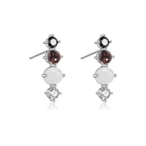 925 Silver Gold-Plated Round Multi-Stone Drop Stud Earrings (Multiple Colors Available)-MME128
