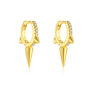 925 Silver Gold-Plated Spike & CZ Drop Huggie Earrings -MME045