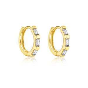 925 Silver Gold-Plated Large Baguette CZ Huggie Earrings -MME035