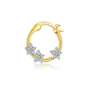 925 Silver Two-Tone Gold-Plated Paved CZ Triple Star Huggie Earrings-MME1105