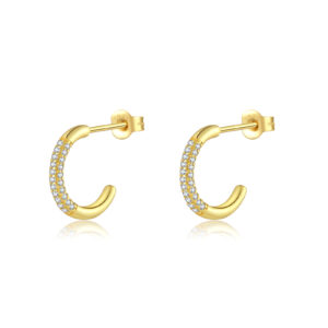 925 Silver Gold Dual-Size CZ Huggie Studs-MME690