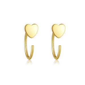925 Silver Gold Plated Heart Hook Hoop Earrings-MME679