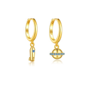 925 Silver Gold huggies with zircon-embedded planet/rocket drops Huggie Earrings-MME658