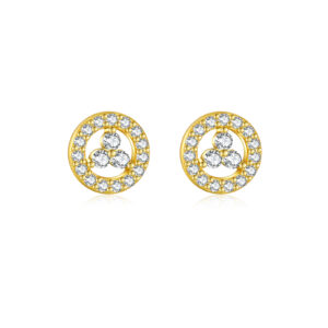 925 Silver Gold Paved CZ Clover Frame Stud Earrings-MME994