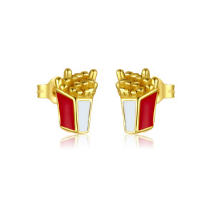 925 Silver Gold Epoxy French Fry Stud Earrings-MME604