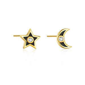 925 Silver Gold Epoxy Color Star-Moon Bezel CZ Studs-MME598