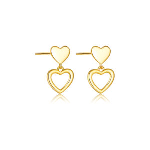 925 Silver Gold Double-Heart Minimalist Studs-MME495