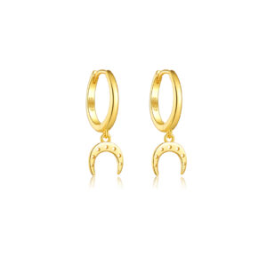 925 Silver Gold Crescent Pendant Huggie Earrings -MME448