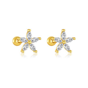 925 Silver Gold Multi-CZ Starburst Stud Earring Set  -MME424